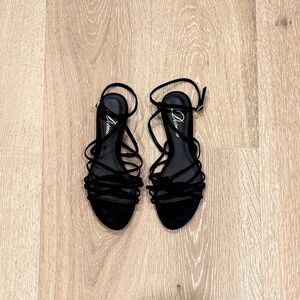 Final Price. Delman VERO CUOIO Black Suede Strappy Sandals, 7.5